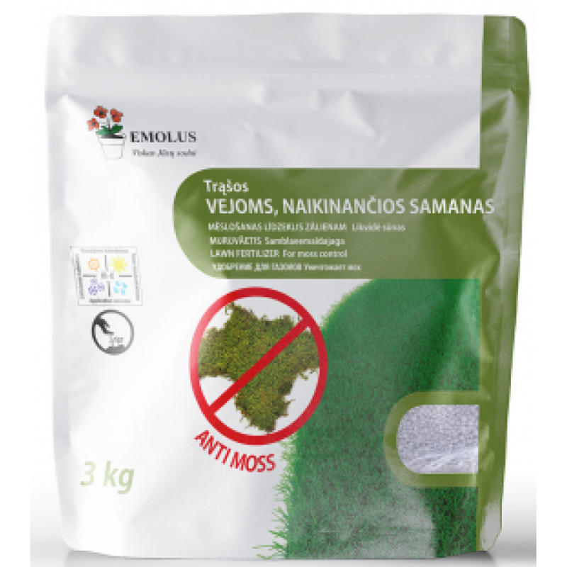 Trąšos vejoms nuo samanų EMOLUS 3kg